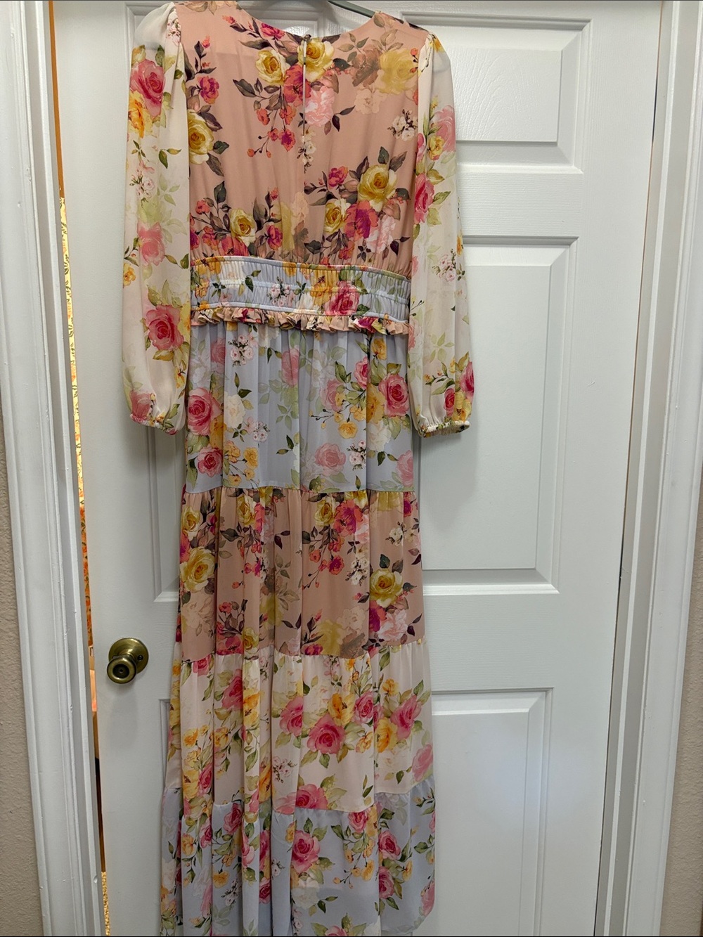 Floral Tiered Maxi Dress in Blush & Pastel Rose - Picture 3 of 3